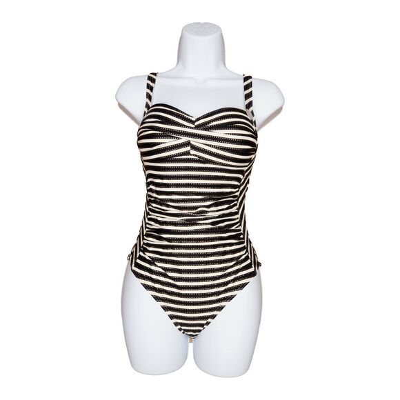 Nip Tuck Stripe Joanne Twist Front One Piece Swimsuit Gold/Black Size 4 - Picture 1 of 2